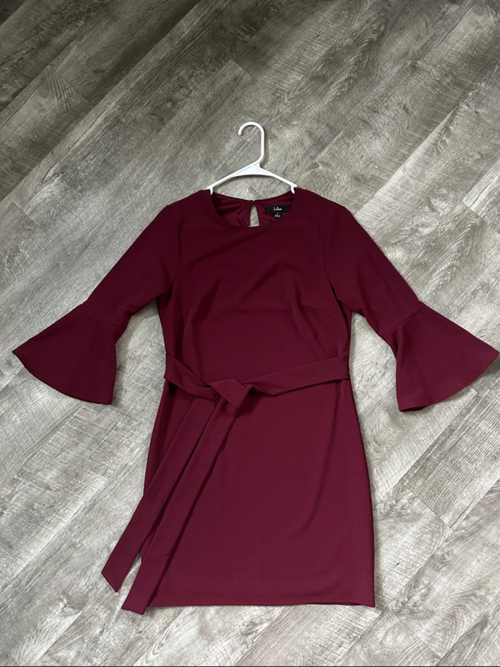 Lulu's Wine Red Bell-Sleeve Belted Shift Dress - Picture 2 of 3